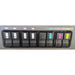 Ink bay for the UNINET DTF Xpress White Ink showing eight labeled slots with white, cleaning fluid and CMYK cartridges