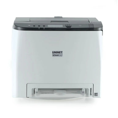 Front view of the uninet icolor 560 showing control panel and front paper tray on white background