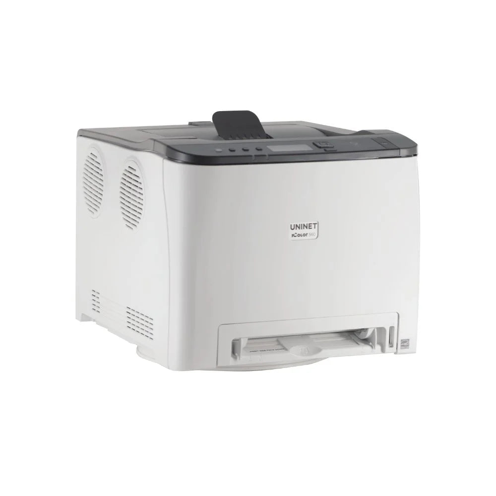 Side angle front view of the icolor 560 showing side vents, paper support and front tray