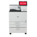 Front view of the uninet icolor 800w white toner printer 120v showing stacked paper trays and top-mounted touchscreen panel