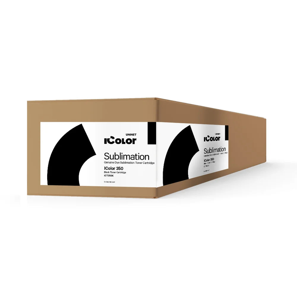 Angled view of the UNINET Toner Cartridge box labeled IColor 350 black dye sublimation toner