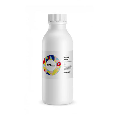 Front bottle view of UNINET 1L White DTF Ink for 6000 Models with a white cap and DTF 6000 label