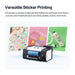 Versatile sticker printing infographic for the procolored uv dtf printer showing decals on flat and curved surfaces