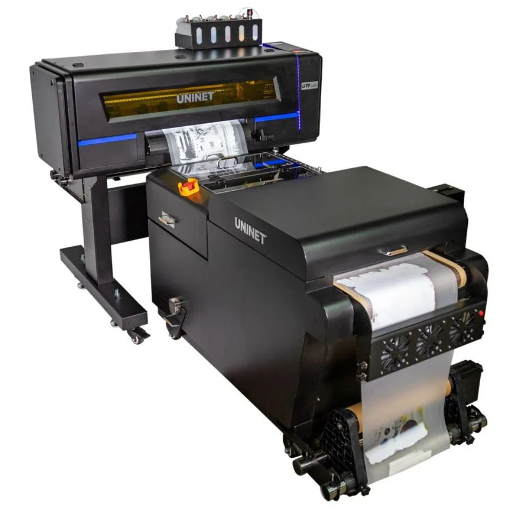 uninet dtf 4300 complete production line with printer, shaker and take-up roll winding finished film