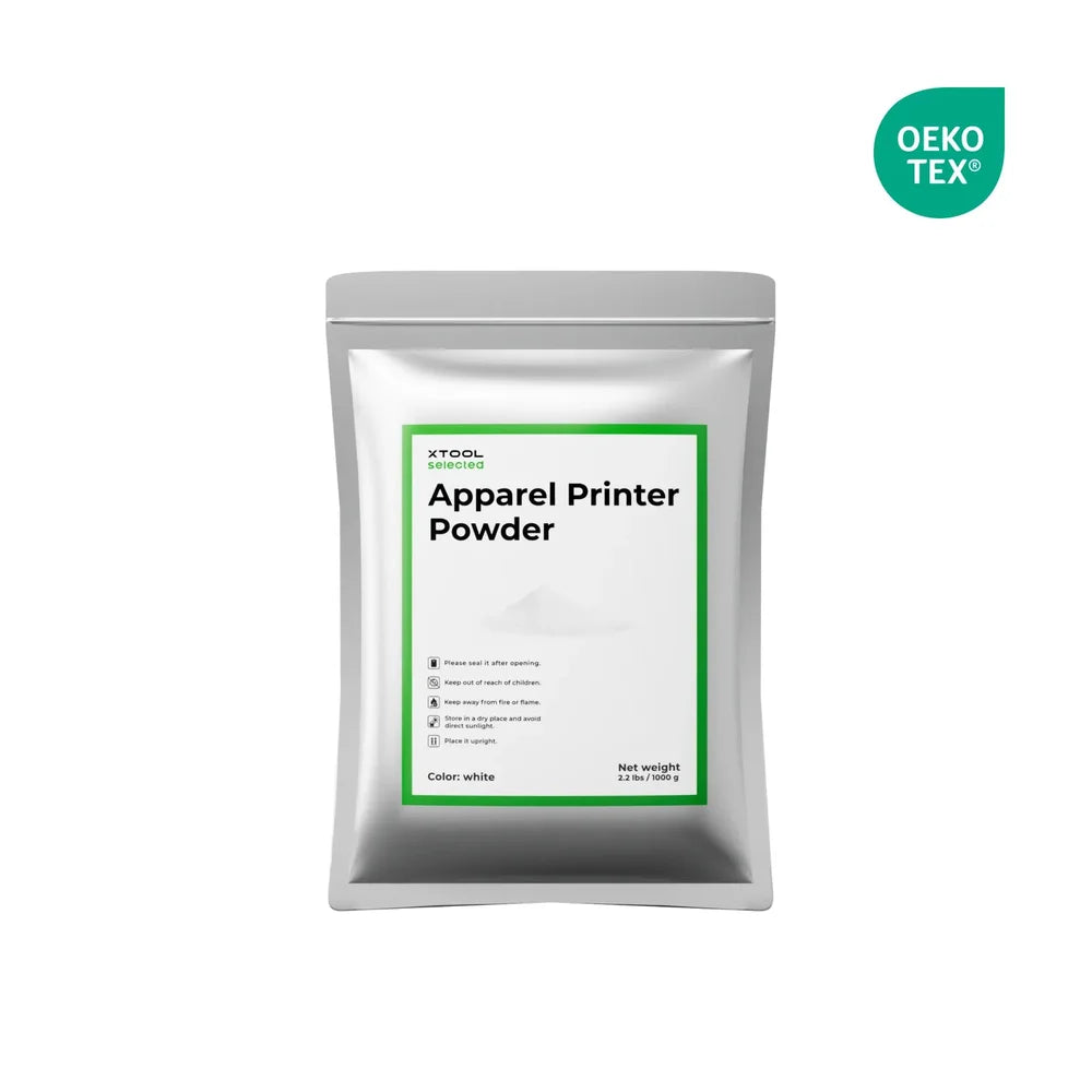 One-kilogram OEKO-TEX powder pouch made for the xTool Apparel Printer software process