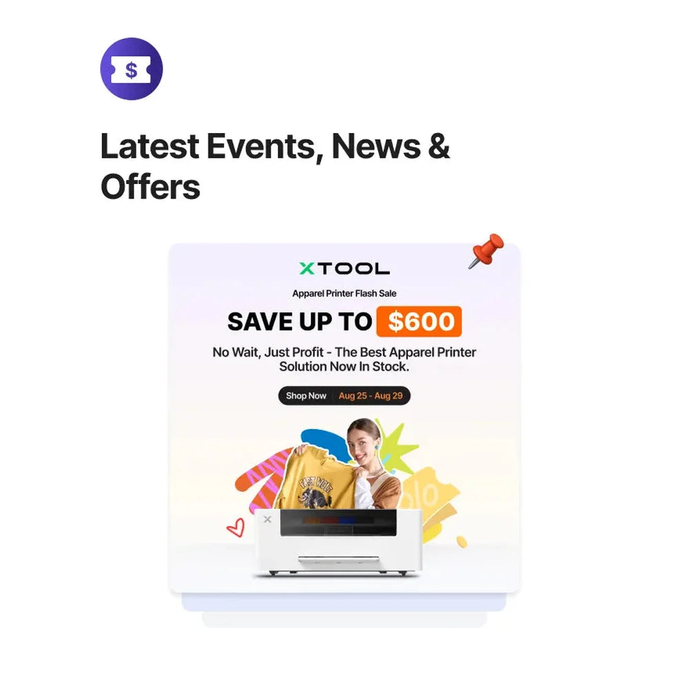 Dated community sale panel promoting the xTool Apparel Printer price package