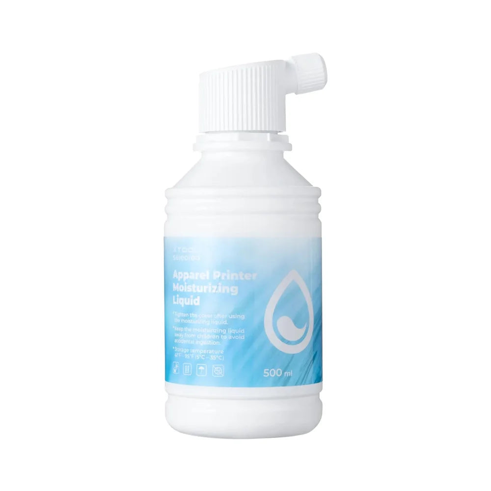 A 500 ml moisturizing liquid bottle made for the xTool Apparel Printer and its printheads