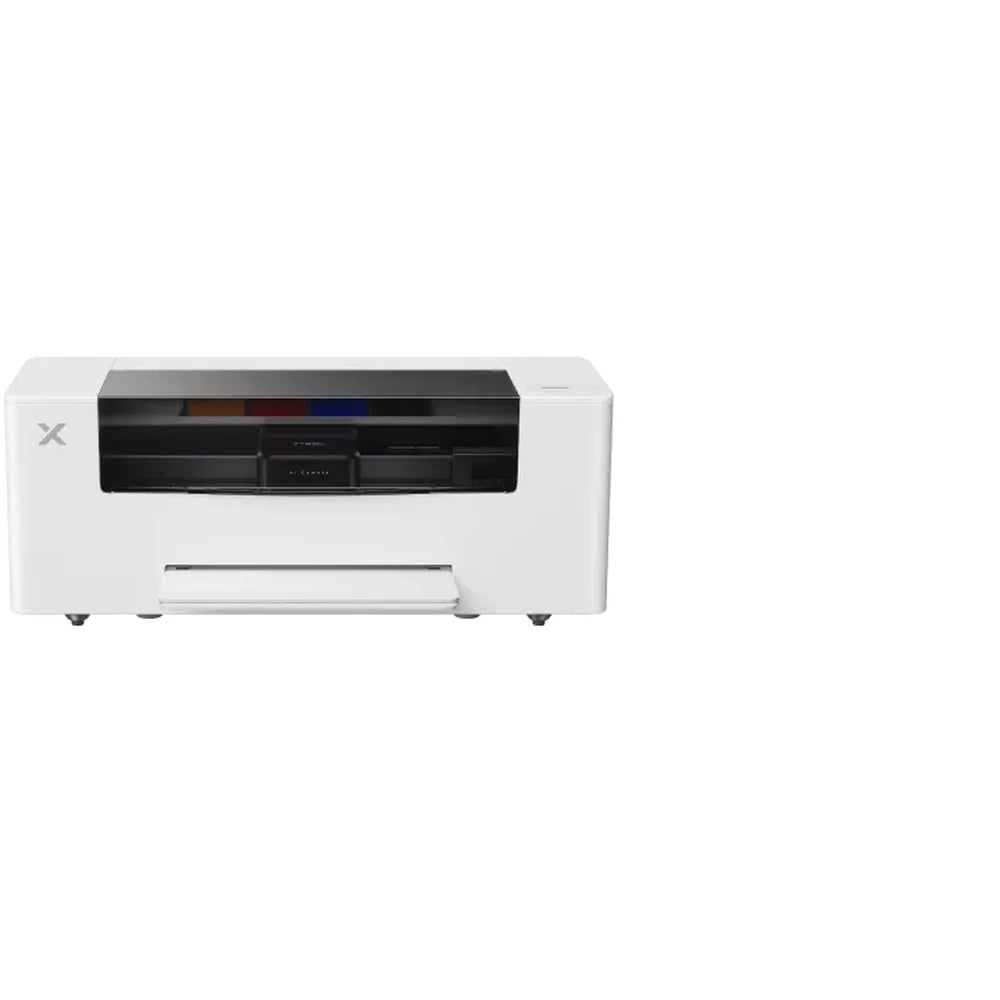 Straight front rendering of the xTool Apparel Printer shaker oven companion unit with output tray open