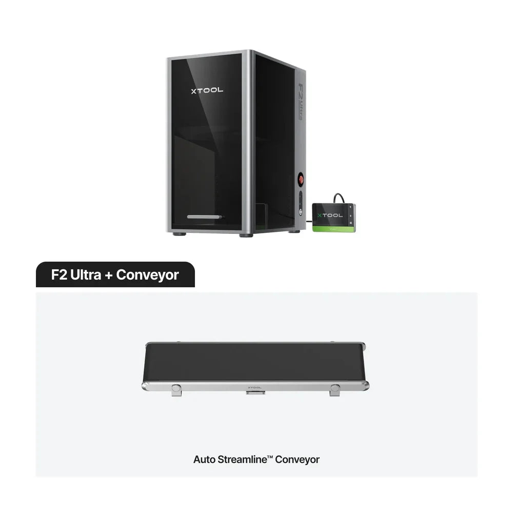 Dual-laser F2 Ultra with Auto Streamline Conveyor shown as an xTool F2 Ultra UV Laser package