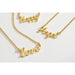 Three gold script necklaces shown as xTool F2 Ultra UV Laser metal cutting projects