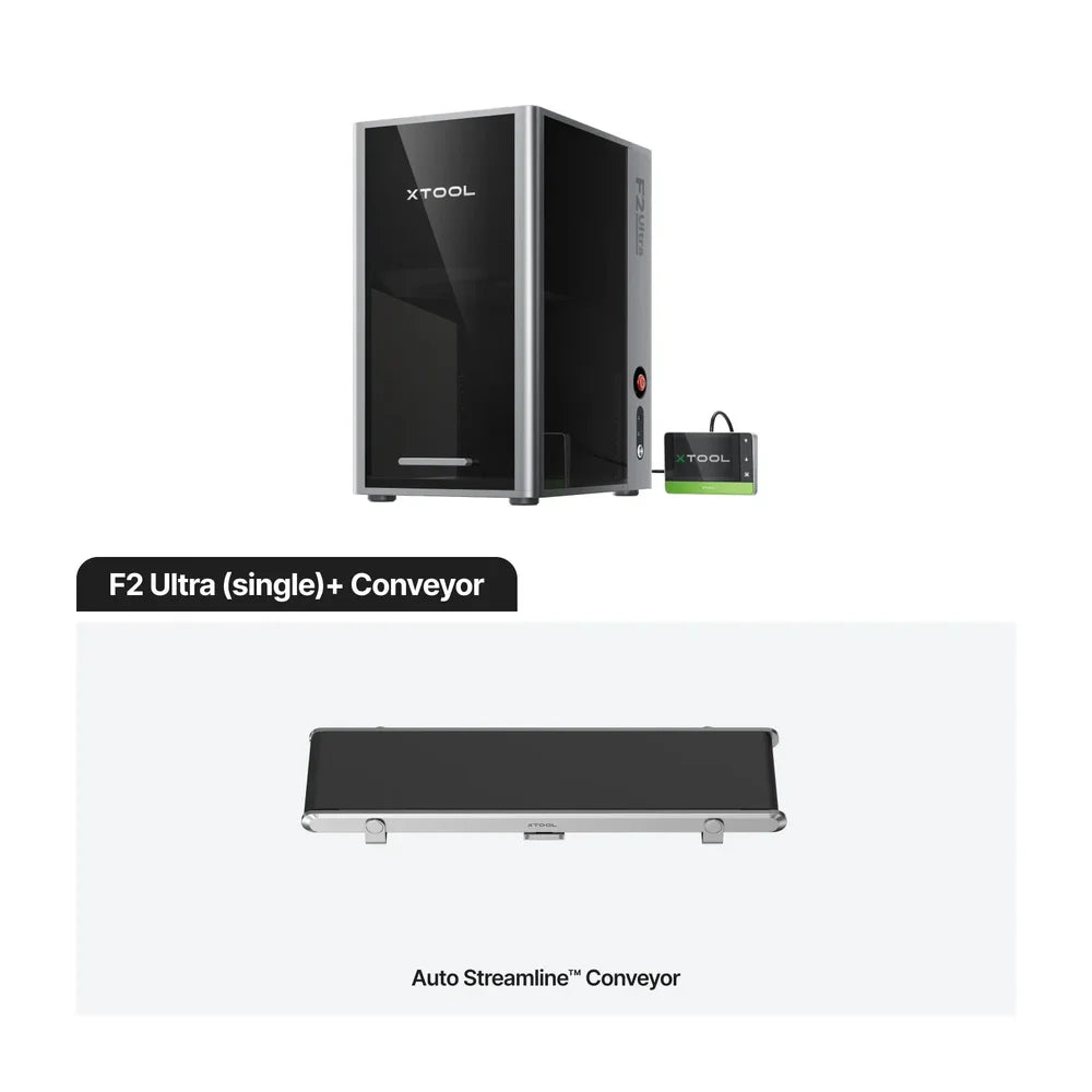 MOPA-only xTool F2 Ultra Laser Engraver package shown with the Auto Streamline Conveyor